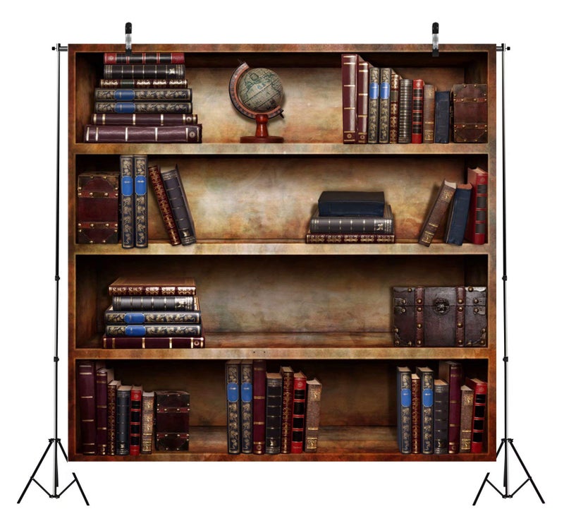BELECO 5x5ft Fabric Bookshelf Backdrop Library Books Antique Book Racks Library Bookcase Backdrop for Photography Graduation Party Birthday YouTube Video Calls Background School Photo Background Props - Image 3